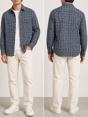 Converse One Star Plaid Button Down Shirt Blue Black Size L